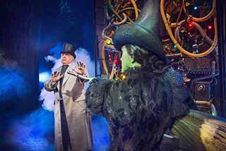 Andy Hockley as The Wizard and Alice Fearn as Elphaba. Photo by Matt Crockett